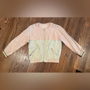 Isabel Marant Étoile Beige and Pink Colorblock Linen Bomber Jacket Size 42